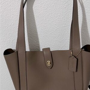 Coach Brown Leather Tote with Gold Accent